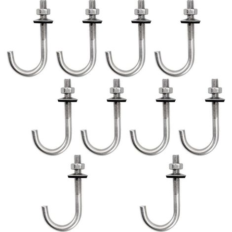 (10 pezzi) Bullone di ancoraggio per tetto in acciaio inossidabile 304 M6x50x150mm, gancio a J, gancio a parete, ganci per asta lunga con dado esagonale, vite di ancoraggio per calcestruzzo (1/4)