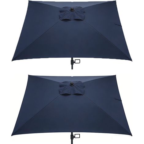 2er-Set  14.8 Ft Double Sided Outdoor Umbrella Rectangular Large with Crank (Navy blue)(No Base)