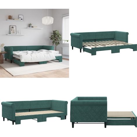 Tagesbett Ausziehbar Dunkelgrün 80x200 cm Samt - Sofa Bett - Schlafcouch - Gästebett - Tagesbett - Wohnzimmer Möbel - Home & Living (1/5)