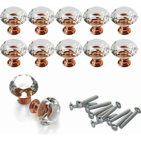 Poignée blanche transparente en cristal Poignée de meuble matériel (or rose 10pcs30MM)Armoire de cuisine universelle (1/4)