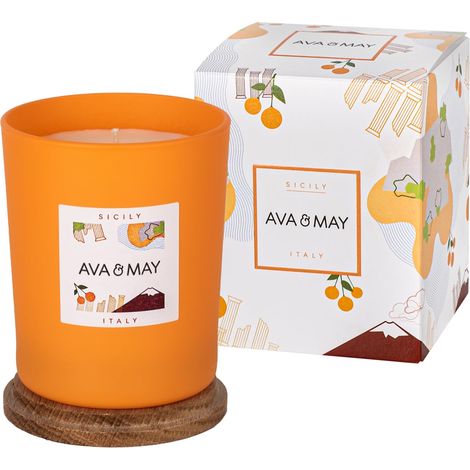 Bougie parfumée Sicile 180 g – Bougie vegan aux notes fruitées de miel, magnolia et orange, bougie artisanale estivale avec bougeoir en verre (1/3)