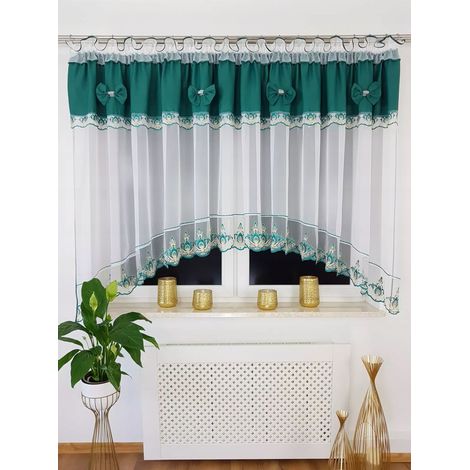 Tenda pronta all'uso 400x160 cm con fiocchi verdi e ricami (1/5)