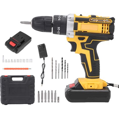 21V Impact Driver Kit Cordless Drill 3in1 Power Tools 35N.m Max. Torque 1280RPM Stepless Speed Control Support Φ10mm Drilling with 2 Batteries LED Work Light Handheld Electric Screwdriver US Plug 110-