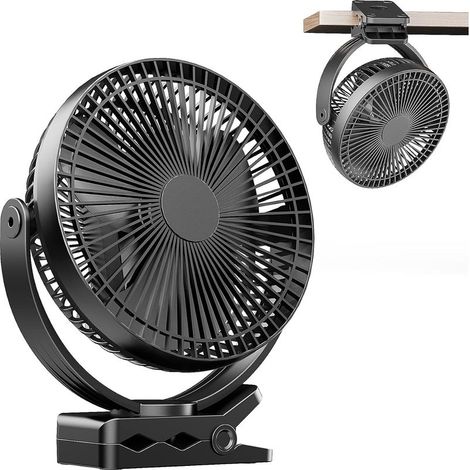 8 inch Mini ventilateur Pince USB avec batterie 10000 mAh, Portable Petit Ventilateur de Bureau, 4 vitesses, double rotation à 360°, avec câble USB, convient pour les familles, les bureaux (1/5)