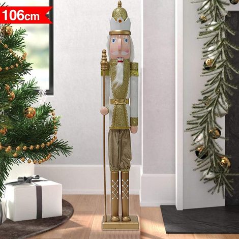Soldato Schiaccianoci Natale in Legno 106 cm Decorazione Natalizia Oro e Bianco (1/3)