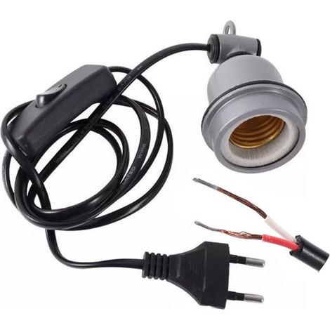 Portalámparas para lámpara de calor cerámica，1,8 m，con regulador de intensidad，Casquillo E27，Calentador industrial E27，Interruptor de cable，Negro (1/5)