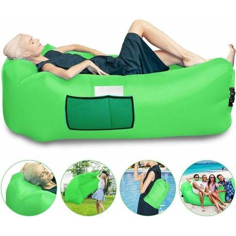 Hamac Gonflable Imperméable avec Oreiller Intégré et Petit Sac de Rangement(vert) (1/4)
