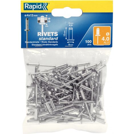Juego de 100 remaches de aluminio Diam.4 x H.12 mm RAPID Rapid (1/3)