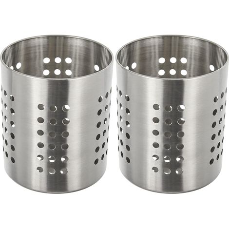 Lot de 2 - Range-couverts - Acier inoxydable - Support ustensiles cuisine - Design classique pour rangement fourchettes couteaux - Argent - 12x13 cm (1/5)