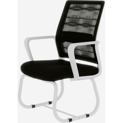 ELVMI Silla de Oficina con Respaldo de Malla, Reposabrazos Integrados y Base de Patín, Metal y Tela, Negro Blanco (1/5)