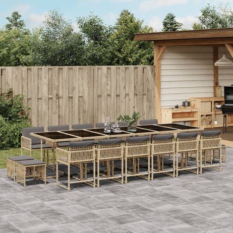 17-tlg. Garten-Essgruppe mit Kissen Beigemischung Poly Rattan vidaXL (1/5)
