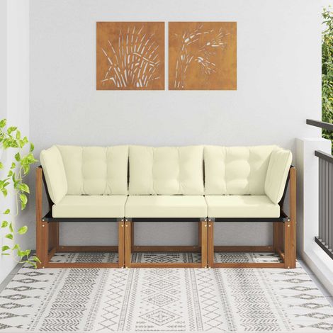 vidaXL  Outdoor Middle and Corner Sofa  with Cushion 3 Piece Natural