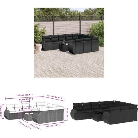 11-tlg. Garten-Sofagarnitur mit Kissen Schwarz Poly Rattan - Gartenmöbel Set - Outdoor Möbel - Rattan Gartenset - Lounge Set - Esstisch Set - Home & Living (1/3)