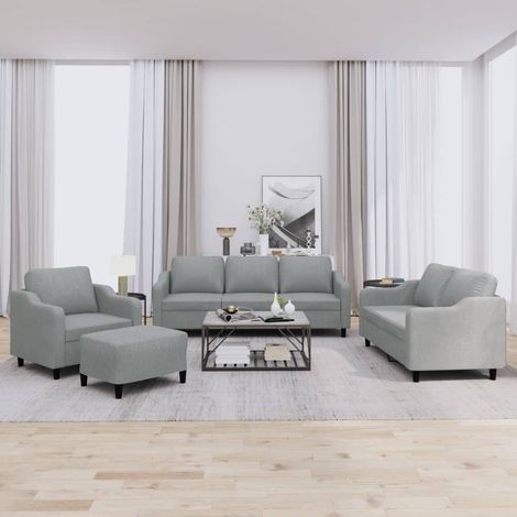 Ensemble canapé 4 pièces avec coussins, tissu gris clair, fauteuil, canapés 2 et 3 places - PANGIVO (1/5)