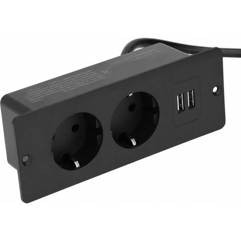 Toma de corriente integrada, 2 puertos USB 2 (10 A), regleta de escritorio empotrada con cable de 1,5 m (1/5)