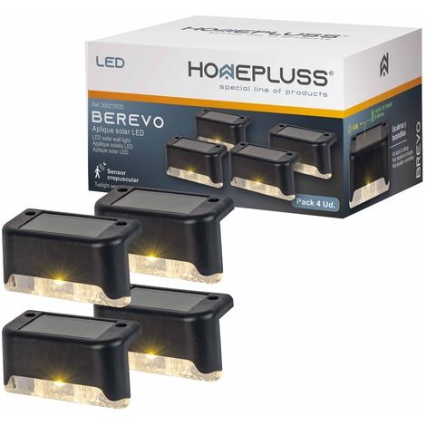 Pack 4 apliques solares LED Berevo con sensor crepuscular para escaleras / barandillas Luz cálida