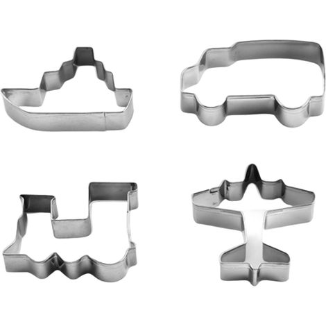 Emporte-pièce - Acier Inoxydable - Pour Biscuits Pâtisserie Fondant - Avion Bateau Voiture - 4 Pièces (1/5)
