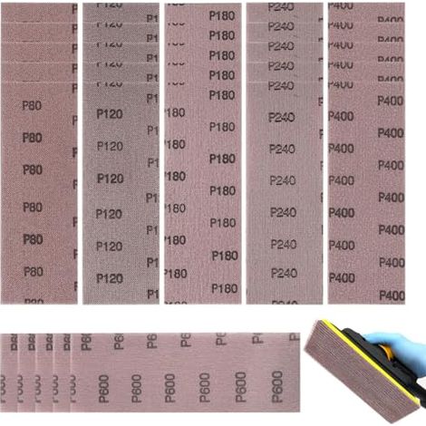 Pro 30 Pièces Bande Abrasive en Filet 80x230mm Sans Poussière Anti-blocage Grains P80 P120 P180 P240 P400 P600 Compatible Ponceuse Orbitale Manuelle Pour Bois Métaux Peinture Plastique Voiture - (1/5)