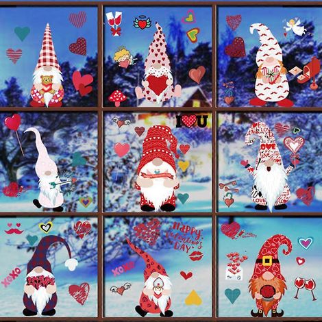 Lot de 9 stickers muraux en forme de cœur pour la Saint-Valentin, avec des lutins de Noël et des décorations murales à faire soi-même. (1/4)