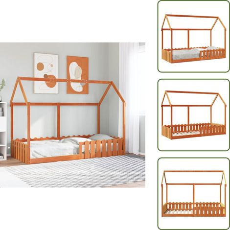 vidaXL Kinderbett Hausbett Wachsbraun 90x190 cm Massivholz Kiefer (1/5)