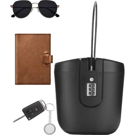 Caja fuerte portátil impermeable con cerradura de combinación y cable de acero para actividades en la playa y al aire libre (Negra) (1/5)