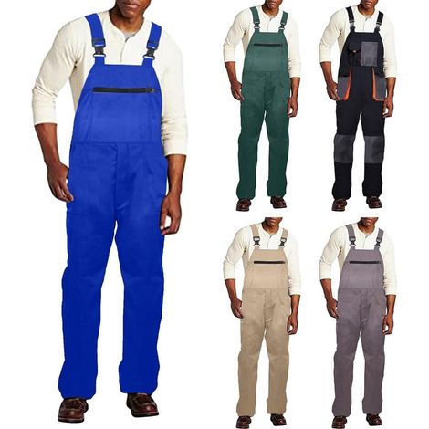 Salopette de travail pour homme + coton + bavoir + bretelles - Pantalon de moto pour homme - Salopette à bretelles - Salopette vintage (1/5)