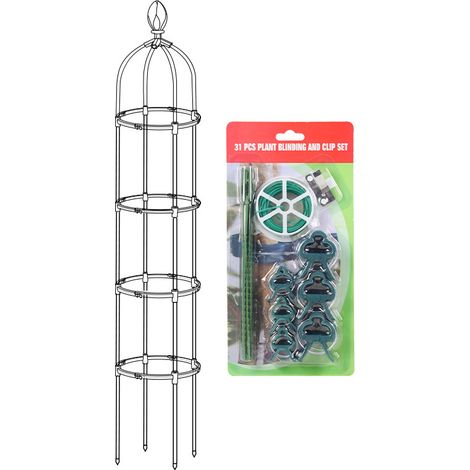 Modulares Rankgitter für Kletterpflanzen – Stütze für Rosen, Blumen und Pflanzen mit Befestigungsset, H 175 cm, Ø 31,7 cm, 1 Stück, Schwarz