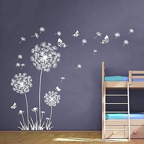 Sticker mural avec pissenlit et papillon (1/2)