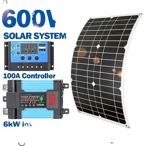 Panneau Solaire Inverseur, 600W de Puissance, Design Portable, Kits bleus 220V (1/2)