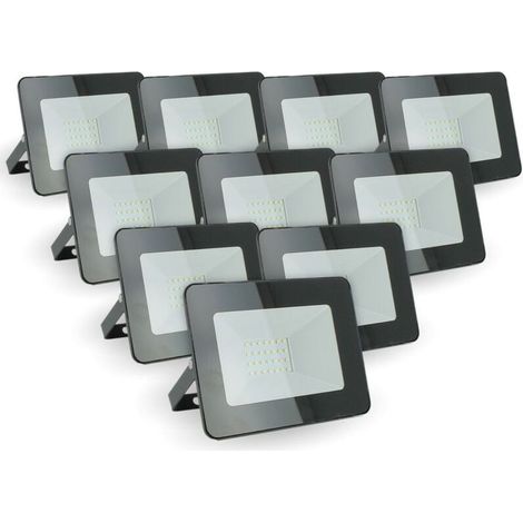 Kit de 10 projecteurs LED extérieurs 20 W IP66 – Éclairage blanc chaud 3000 K – Économie d’énergie jusqu’à 80 % – Facile à installer – Alimentation 220 V
