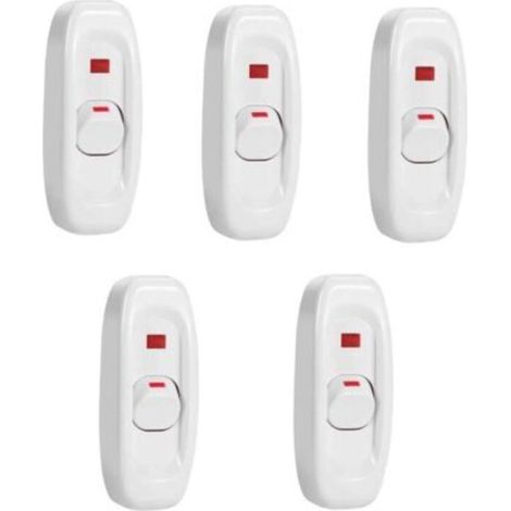 Interrupteur d'éclairage de ligne, 5 Pcs AC 250V 10A Compact en Interrupteur à Bascule Interrupteur à Bascule Led Cordon Lumière Contrôle Solder Lug Bouton(blanc)