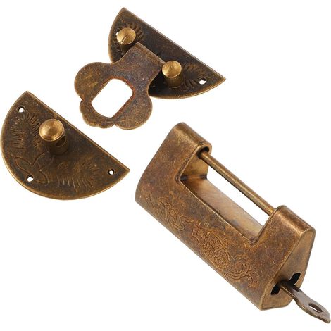 Petit loquet de meuble en laiton, marron, motif sculpté (1/5)