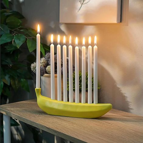 Bougeoir en céramique en forme de banane – Joli chandelier de Hanoukka, bougeoir de Hanoukka – Motif banane original pour les amateurs de chandeliers ou de bougies / Veuillez vérifier la taille de la (1/3)