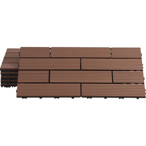 Jiubiaz Lote de 60 baldosas para terraza WPC de 10 listones, 10 m², 30 x 60 cm, baldosas encajables, compuesto de madera, Marrón (1/5)