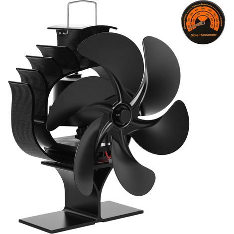 Randaco Ventilateur oscillant pour poêle à bois, 6 pales, rotation automatique 120°, avec thermomètre (1/5)