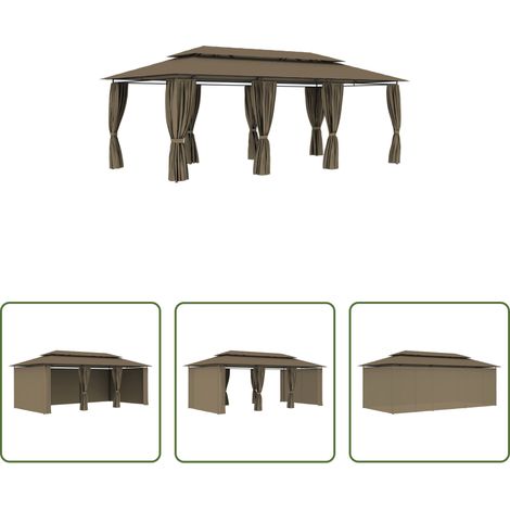 Tente de belvédère - Belvédère avec rideaux 600x298x270 cm Taupe 180 g/m² (1/5)