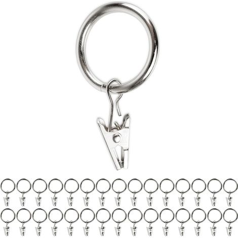 QAZQA Pinces à rideaux avec anneaux de 25 mm, Lot de 30, Anneaux Rideaux avec Ø 32 mm extérieur et Ø 25 mm intérieur, en acier inoxydable, Clip Rideau, pince polyvalente pour rideaux avec anneau, meta (1/5)