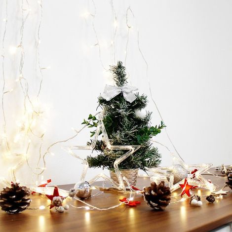 Sapin de Noël Décoré 30cm avec Fleur de Noël - Argent - SILUMEN (1/5)