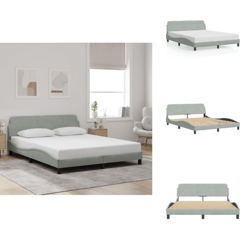 Cadre de lit sans matelas gris clair 160x200 cm velours - Cadre De Lit - Lit Double - Lit Velours - Lit Design - Literie (1/5)