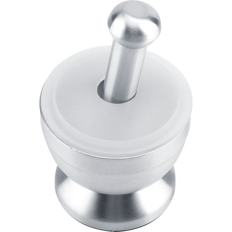 Mortier et pilon en acier inoxydable avec couvercle, idéal pour broyer haricots, ail, épices et autres aliments. (1/5)