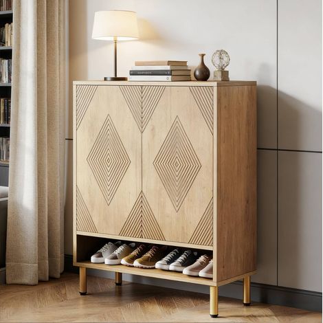 Schuhschrank 7-stufig Natur Holz mit verstellbarem Fach, Metallgriffen und Stauraum (1/5)