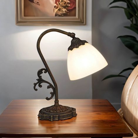Lampe de bureau en laiton massif verre travail manuel E27 en bronze antique lampe de table Art Nouveau