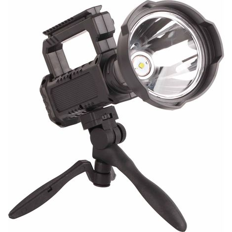Projecteur LED longue portée rechargeable USB, lampe torche compacte avec trépied pour patrouille extérieure. (1/5)