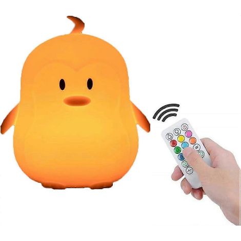 Veilleuse pingouin moyenne, lampe de chevet pour enfant en silicone souple, 9 couleurs, rechargeable (1/5)