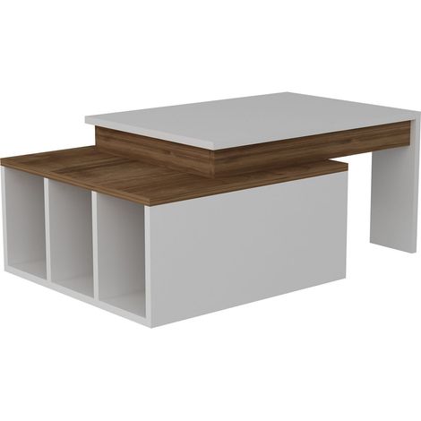 Table basse 2 niveaux avec 3 niches de rangement KOLARADO (1/5)