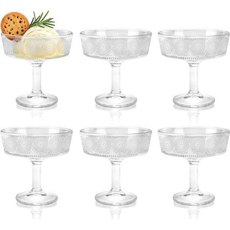 6-teiliges Set aus transparenten Dessertschalen mit Ständer kleine Glasschalen 190 ml 6 oz modernes Design Kristall-Dessertschalenständer ideal (1/5)