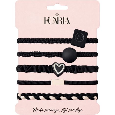 Set di 5 elastici per capelli in 1, neri con cuore sorridente GUM185CZ accessori per capelli