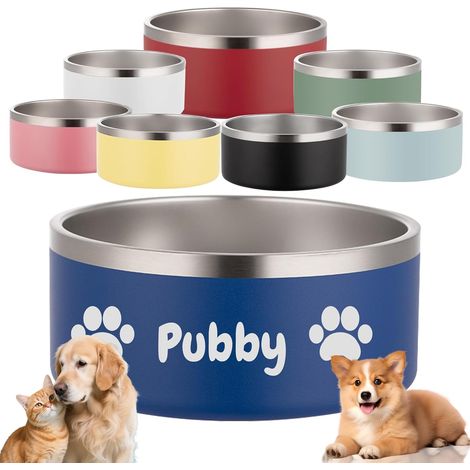 Persönliches Spiel in Edelstahl für Hunde und Katzen, mit dem Laser graviert mit dem Namen „Le Nom de Votre Animal“, Double Paroi, Anti-Dérapante-Basis, für Eau et Nourriture, 946 ML, 1,24 L, 1,89 L (1/5)