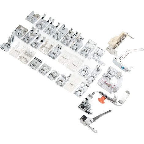 Lot de 32 pieds-de-biche multifonctions pour machines à coudre, améliorant l'efficacité du travail et résistants à l'usure. Accessoires (1/5)