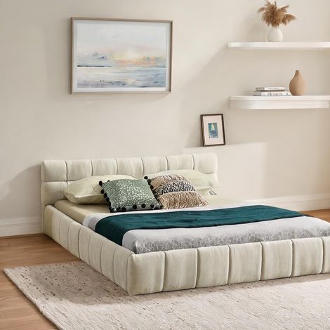 Cadre de lit beige en foam 158 x 217 x 59 cm (1/5)